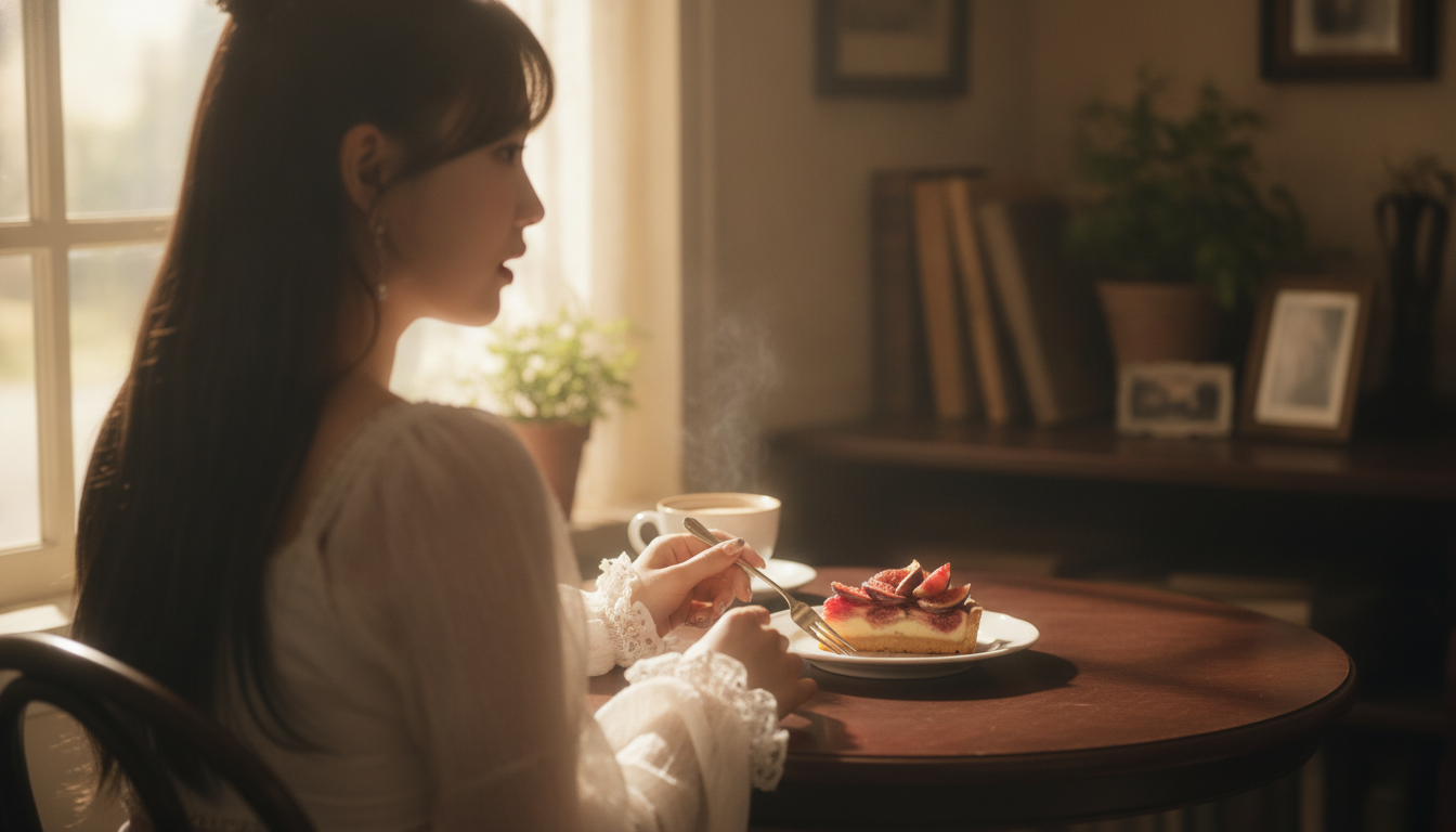 りん本人と「アンティークローズの無花果と、ゆっくり広がる新しい私の輪郭」の内容を表すブログ挿絵