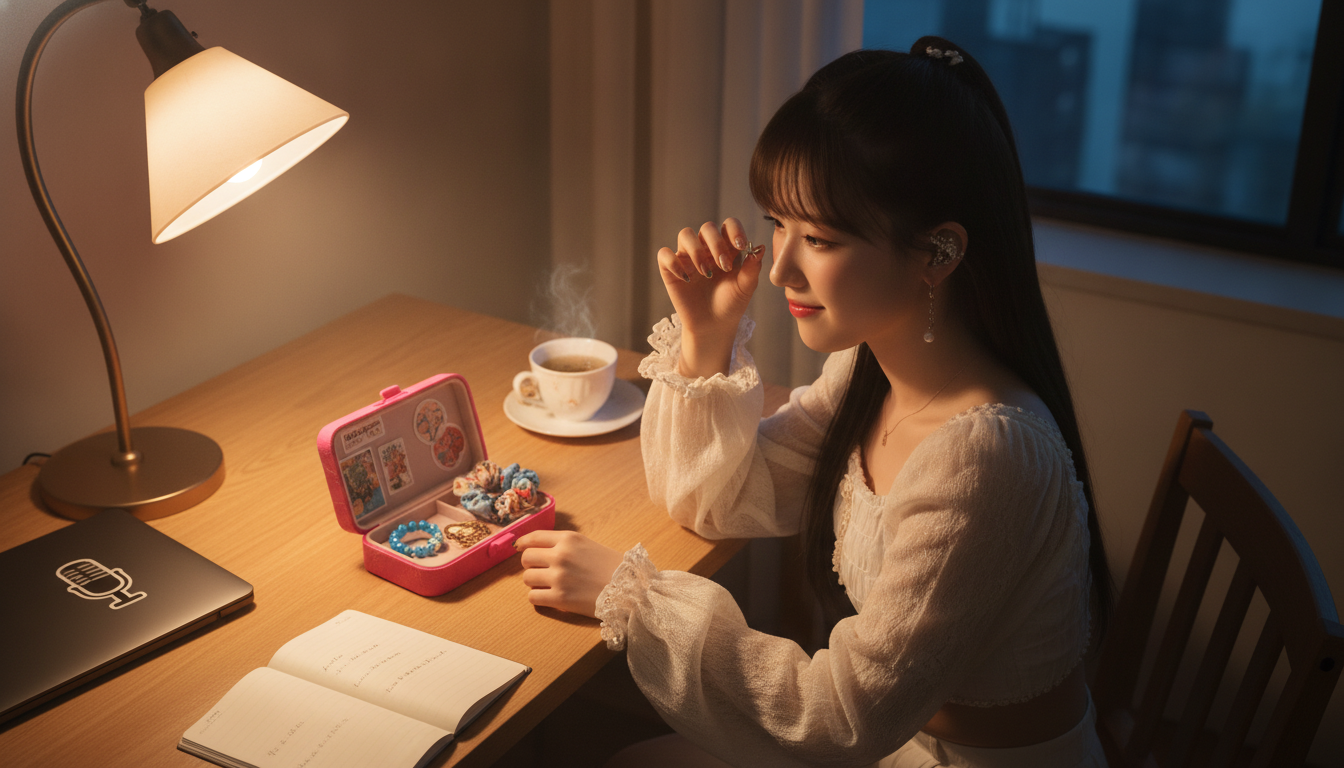 りん本人と「揺れない小さな星のイヤリングと、ブレない私の中心点」の内容を表すブログ挿絵