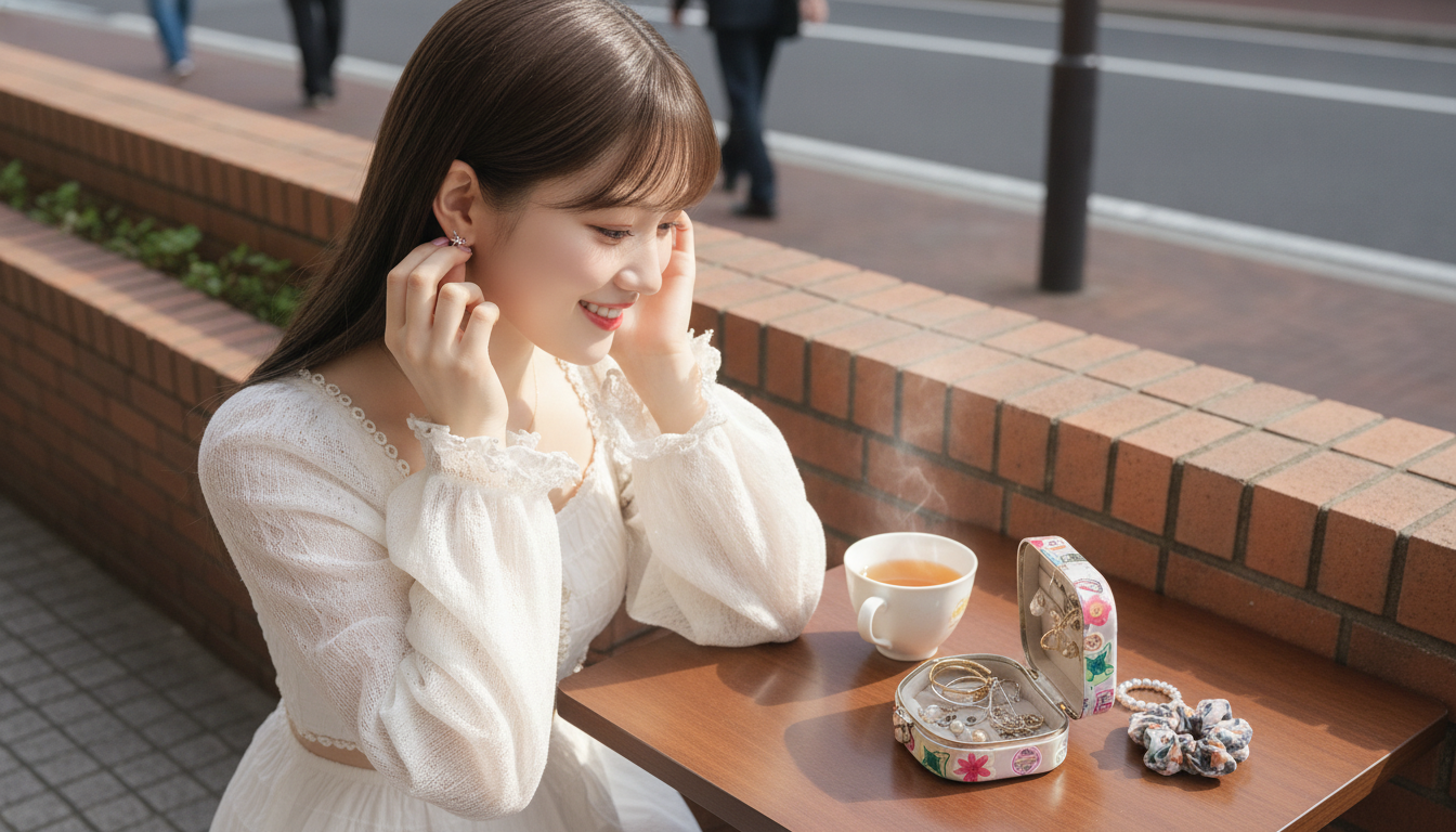 りん本人と「揺れない小さな星のイヤリングと、ブレない私の中心点」の内容を表すブログ挿絵